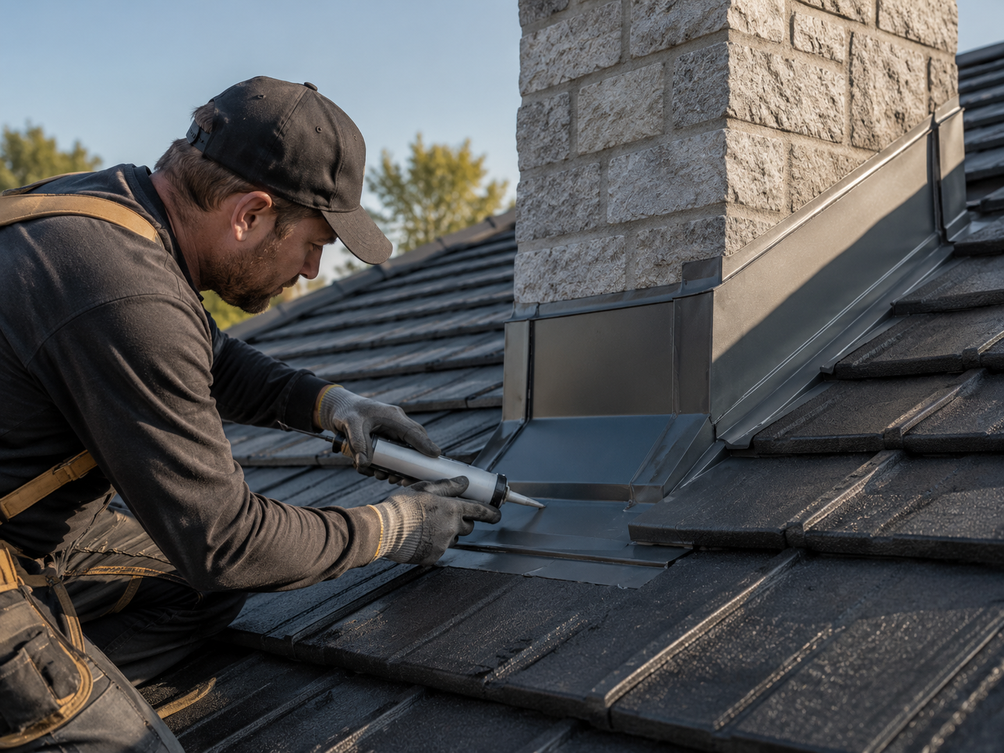 Close-up of replaced ridge capping and pointing on a Brisbane tile roof